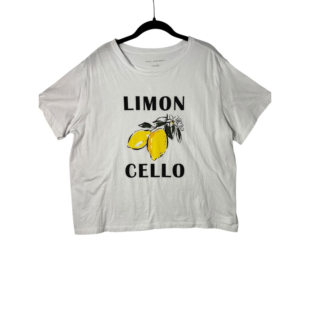 Free Assembly Womens Limoncello Graphic T-Shirt White XL 16-18 Lemon Print Tee